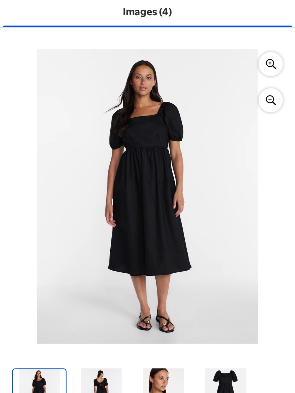 Time and Tru Black Square-Neck Puff Sleeve Midi Dress